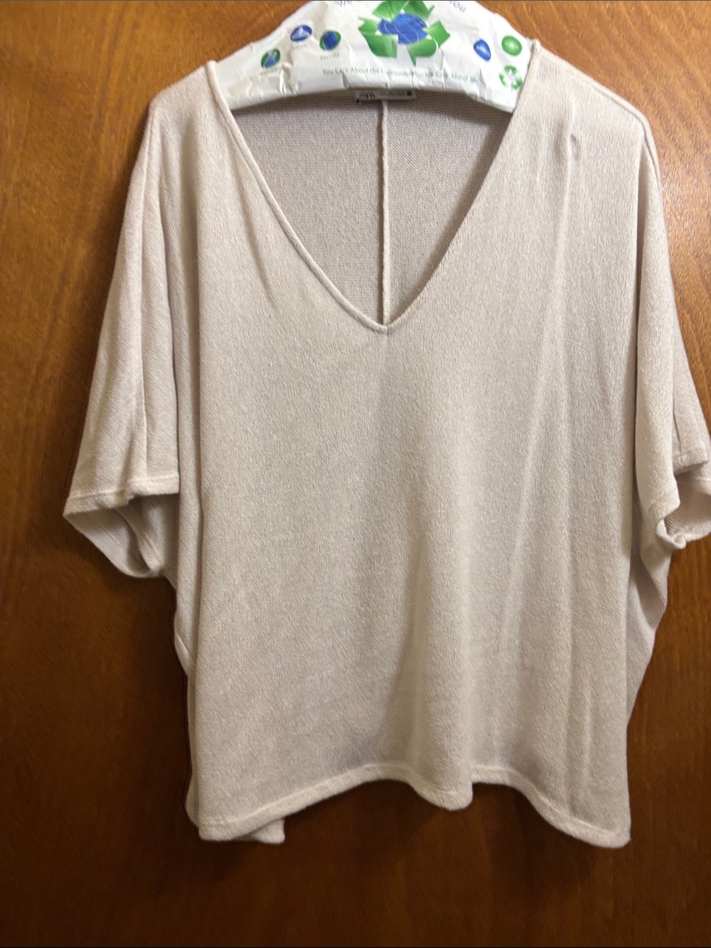 Zara Cream V-Neck Short Sleeve Tunic
